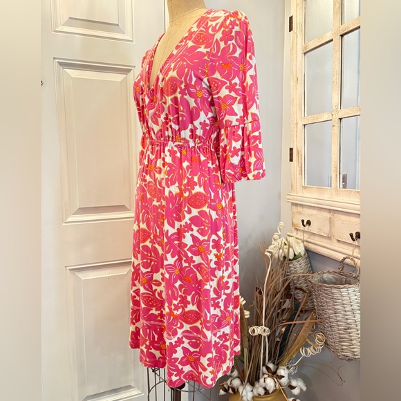 Lilly Pulitzer Pink and White Floral Long Sleeve MIDI Dress Small Quiet Luxury - Picture 2 of 5